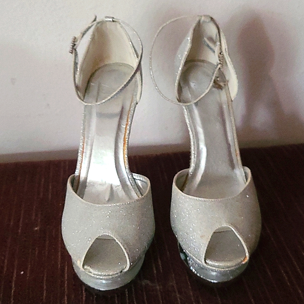 Silver SHIEHH Evening Heels with rhinestones